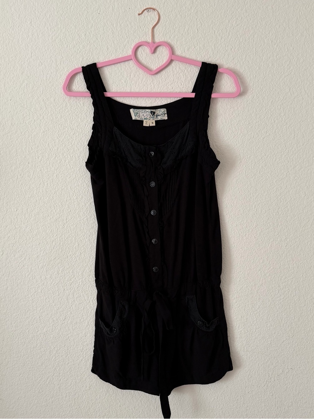 Joit Black Button-Front Sleeveless Romper with Eyelet Detail
